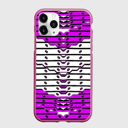 Чехол iPhone 11 Pro матовый Фиолетово-белая техно броня / 3D-Малиновый – фото 1