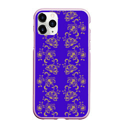 Чехол iPhone 11 Pro матовый Контурные цветы на фиолетовом фоне, цвет: 3D-розовый