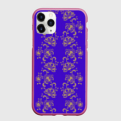 Чехол iPhone 11 Pro матовый Контурные цветы на фиолетовом фоне, цвет: 3D-малиновый