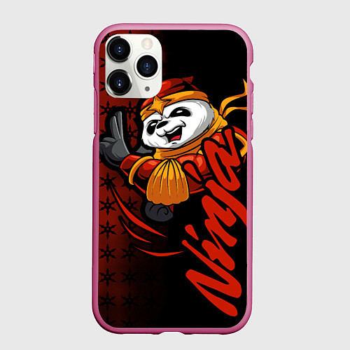 Чехол iPhone 11 Pro матовый Панда синоби / 3D-Малиновый – фото 1