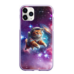 Чехол iPhone 11 Pro матовый Котик смелый космонавт - нейросеть, цвет: 3D-светло-сиреневый