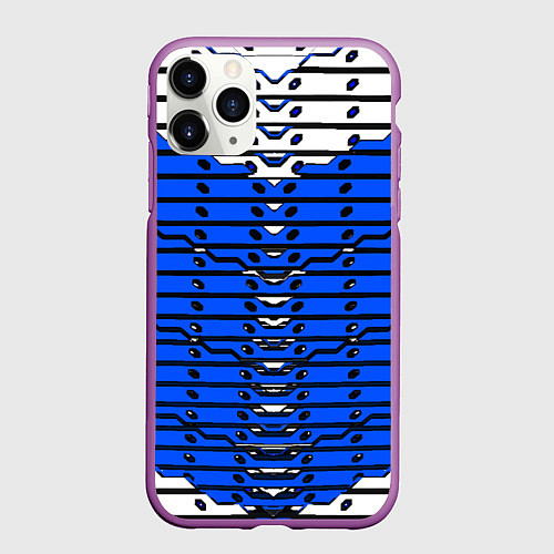 Чехол iPhone 11 Pro матовый Сине-белая техно броня / 3D-Фиолетовый – фото 1