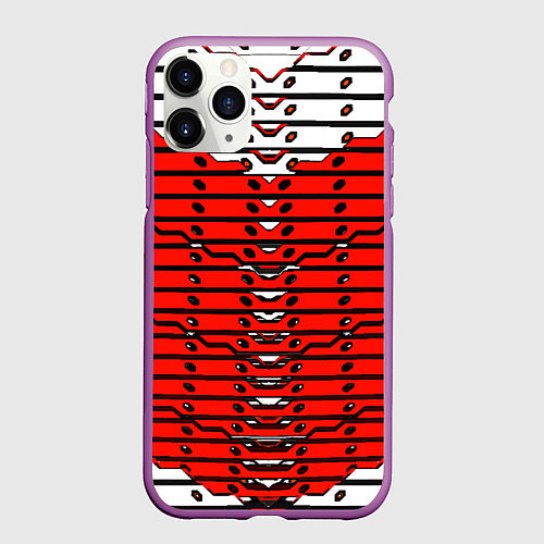 Чехол iPhone 11 Pro матовый Красно-белая техно броня / 3D-Фиолетовый – фото 1