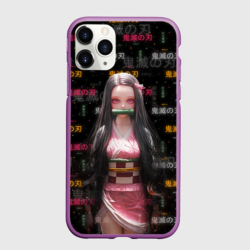 Чехол iPhone 11 Pro матовый Nezuko Kamado - Клинок, рассекающий демонов / 3D-Фиолетовый – фото 1