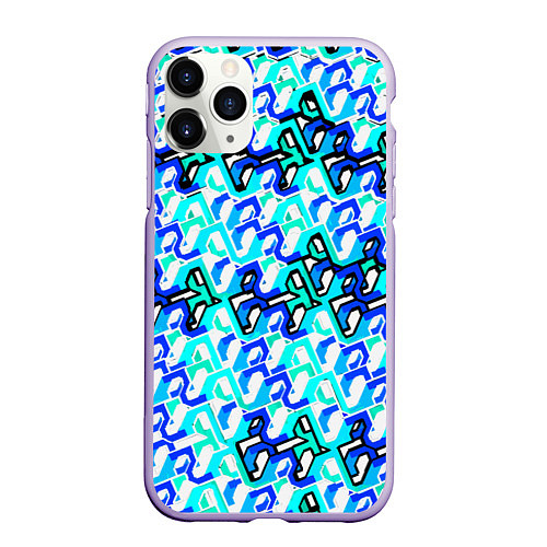 Чехол iPhone 11 Pro матовый Синий узор и бело-чёрная обводка / 3D-Светло-сиреневый – фото 1