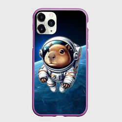Чехол iPhone 11 Pro матовый Кроха капибара в космическом скафандре