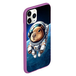 Чехол iPhone 11 Pro матовый Кроха капибара в космическом скафандре, цвет: 3D-фиолетовый — фото 2