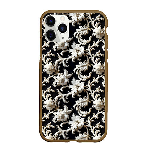 Чехол iPhone 11 Pro матовый Узор в стиле барокко / 3D-Коричневый – фото 1
