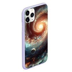 Чехол iPhone 11 Pro матовый Далёкая неоновая галактика - нейросеть, цвет: 3D-светло-сиреневый — фото 2