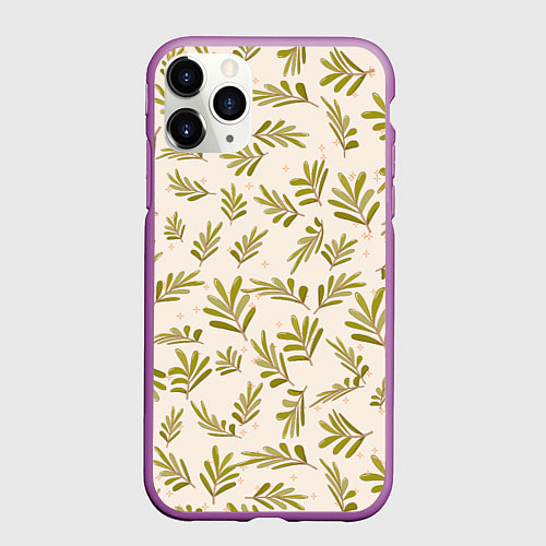 Чехол iPhone 11 Pro матовый Веточки и звезды / 3D-Фиолетовый – фото 1