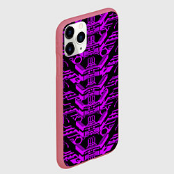 Чехол iPhone 11 Pro матовый Розовая техно-броня на чёрном фоне, цвет: 3D-малиновый — фото 2