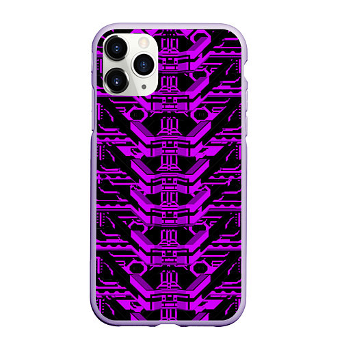 Чехол iPhone 11 Pro матовый Розовая техно-броня на чёрном фоне / 3D-Светло-сиреневый – фото 1
