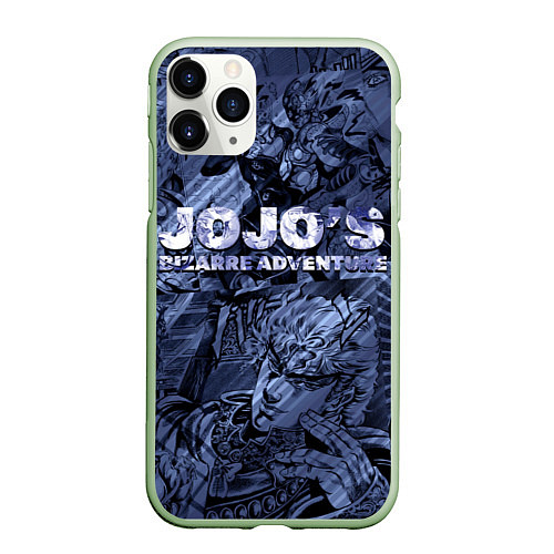 Чехол iPhone 11 Pro матовый ДжоДжо на фоне манги / 3D-Салатовый – фото 1