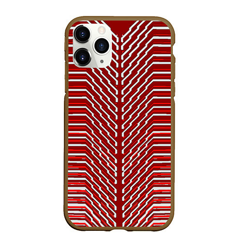 Чехол iPhone 11 Pro матовый Белые линии на красном фоне / 3D-Коричневый – фото 1