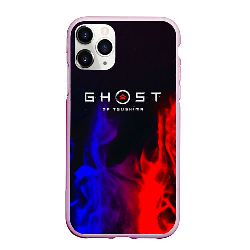 Чехол iPhone 11 Pro матовый Ghost of Tsushima неоновый огонь / 3D-Розовый – фото 1