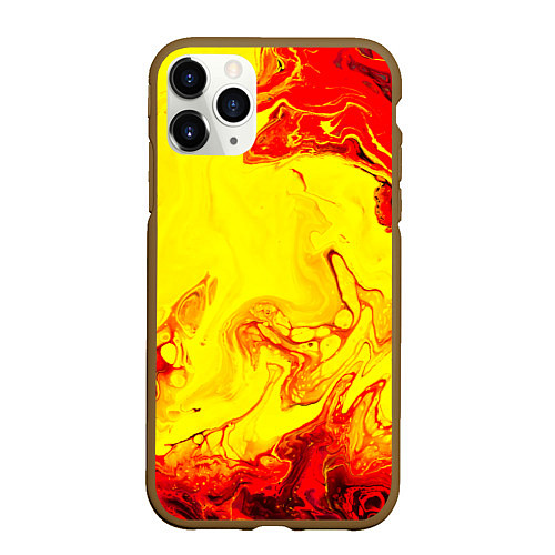 Чехол iPhone 11 Pro матовый Красные и желтые разводы / 3D-Коричневый – фото 1