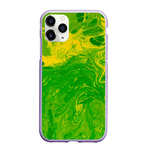 Чехол iPhone 11 Pro матовый Зеленые подтеки / 3D-Светло-сиреневый – фото 1