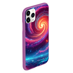 Чехол iPhone 11 Pro матовый Яркая неоновая галактика - нейросеть, цвет: 3D-фиолетовый — фото 2