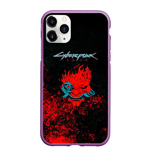 Чехол iPhone 11 Pro матовый Cyberpunk 2077 брызги красок / 3D-Фиолетовый – фото 1