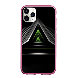 Чехол iPhone 11 Pro матовый Black green abstract nvidia style, цвет: 3D-малиновый