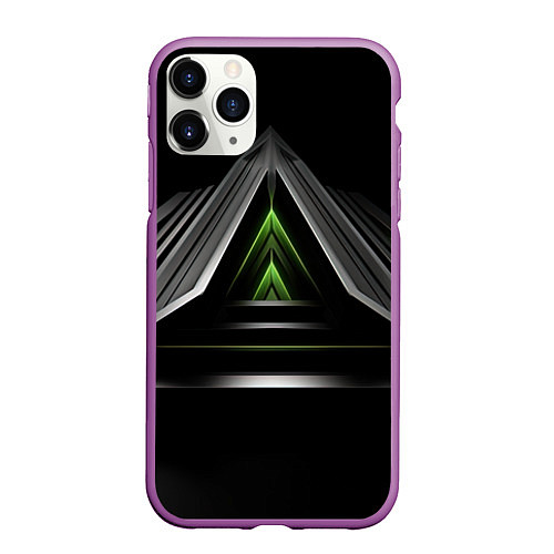 Чехол iPhone 11 Pro матовый Black green abstract nvidia style / 3D-Фиолетовый – фото 1