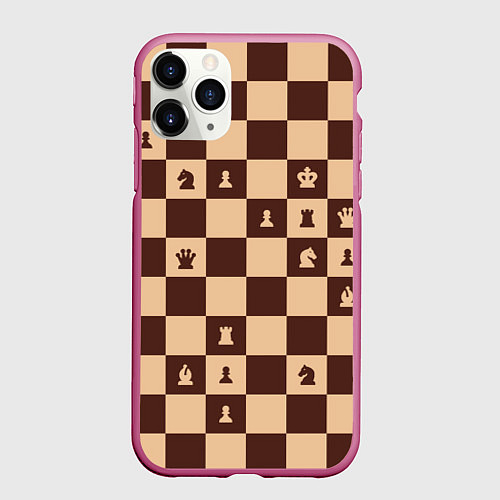 Чехол iPhone 11 Pro матовый Коричневая шахматная доска / 3D-Малиновый – фото 1