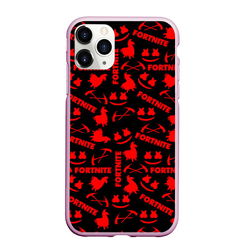 Чехол iPhone 11 Pro матовый Fortnite pattern logo marshmello / 3D-Розовый – фото 1