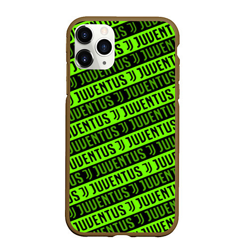 Чехол iPhone 11 Pro матовый Juventus green pattern sport / 3D-Коричневый – фото 1