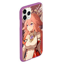 Чехол iPhone 11 Pro матовый Genshin Impact Яэ Miko smile kitsune, цвет: 3D-фиолетовый — фото 2