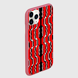 Чехол iPhone 11 Pro матовый Красные и белые техно линии, цвет: 3D-малиновый — фото 2