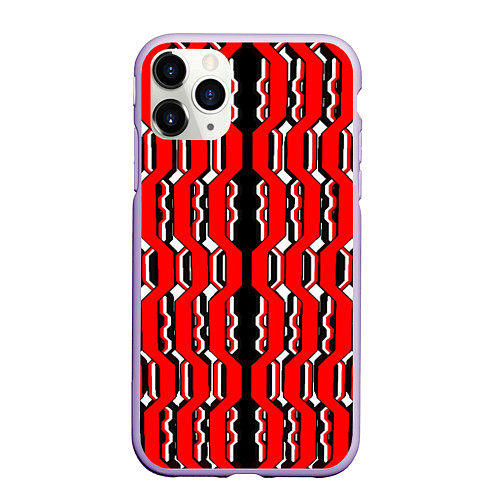 Чехол iPhone 11 Pro матовый Красные и белые техно линии / 3D-Светло-сиреневый – фото 1