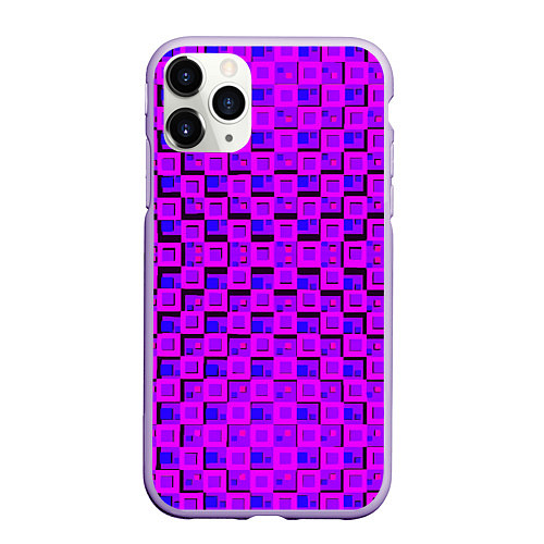 Чехол iPhone 11 Pro матовый Фиолетовые квадраты на чёрном фоне / 3D-Светло-сиреневый – фото 1