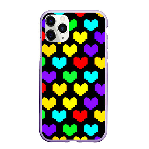 Чехол iPhone 11 Pro матовый Undertale heart pattern / 3D-Светло-сиреневый – фото 1