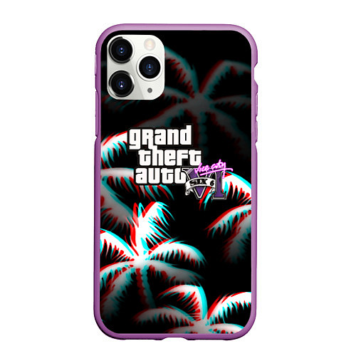 Чехол iPhone 11 Pro матовый GTA 6 vice city glitch / 3D-Фиолетовый – фото 1