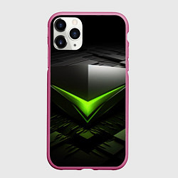Чехол iPhone 11 Pro матовый Зеленая яркая плашка на черном абстракция, цвет: 3D-малиновый