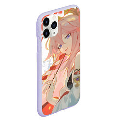 Чехол iPhone 11 Pro матовый Genshin Impact Яэ Miko smile kitsune, цвет: 3D-светло-сиреневый — фото 2