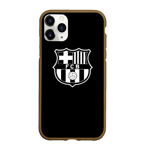 Чехол iPhone 11 Pro матовый Barcelona fc club белое лого / 3D-Коричневый – фото 1