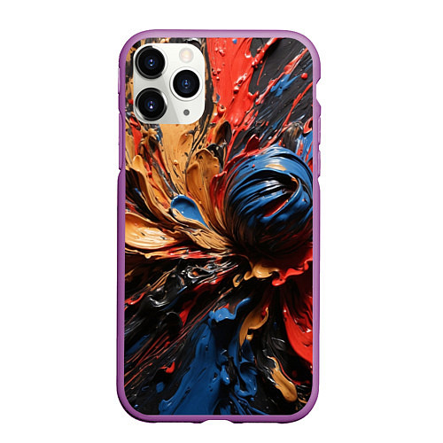 Чехол iPhone 11 Pro матовый Красные красочные брызги / 3D-Фиолетовый – фото 1