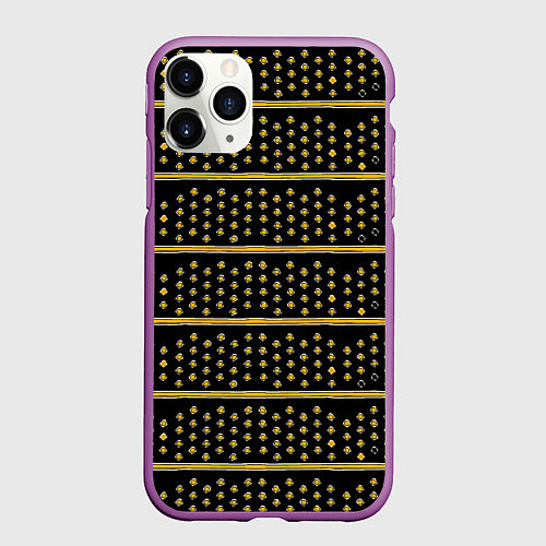 Чехол iPhone 11 Pro матовый Жёлтые круги и полосы / 3D-Фиолетовый – фото 1