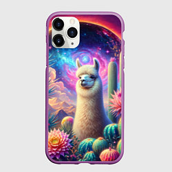 Чехол iPhone 11 Pro матовый Альпака в кактусах и портал