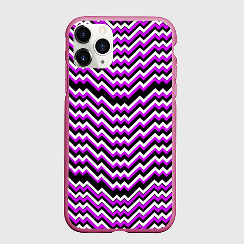 Чехол iPhone 11 Pro матовый Фиолетовые и белые ломаные линии / 3D-Малиновый – фото 1