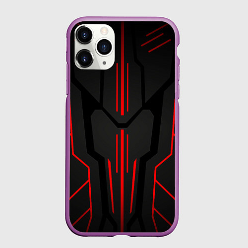 Чехол iPhone 11 Pro матовый Красная стальная броня / 3D-Фиолетовый – фото 1