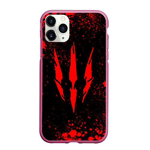 Чехол iPhone 11 Pro матовый The witcher - Краскый логотип и брызги / 3D-Малиновый – фото 1