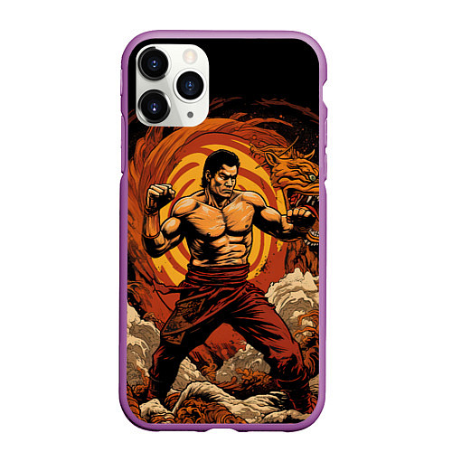 Чехол iPhone 11 Pro матовый Муай тай боец в стойке / 3D-Фиолетовый – фото 1