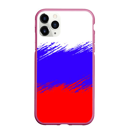 Чехол iPhone 11 Pro матовый Триколор штрихи / 3D-Малиновый – фото 1