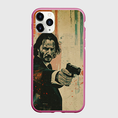 Чехол iPhone 11 Pro матовый Джон Уик с пистолетом / 3D-Малиновый – фото 1