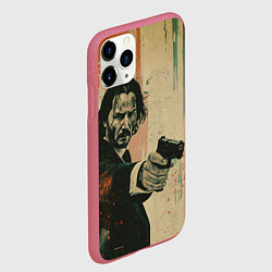 Чехол iPhone 11 Pro матовый Джон Уик с пистолетом, цвет: 3D-малиновый — фото 2