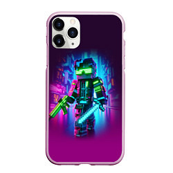 Чехол iPhone 11 Pro матовый Cyberpunk and Minecraft - collaboration ai art, цвет: 3D-розовый