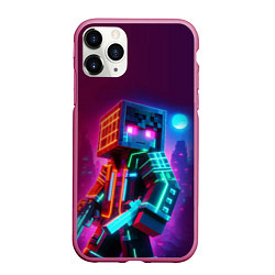 Чехол iPhone 11 Pro матовый Cyberpunk and Minecraft - collaboration ai art, цвет: 3D-малиновый