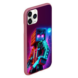 Чехол iPhone 11 Pro матовый Cyberpunk and Minecraft - collaboration ai art, цвет: 3D-малиновый — фото 2